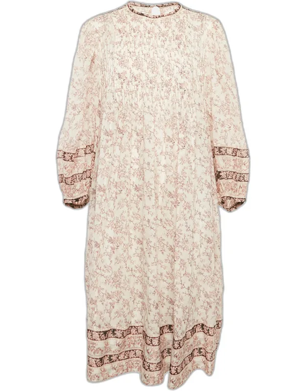 Printed Cotton Pleated Midi Dress