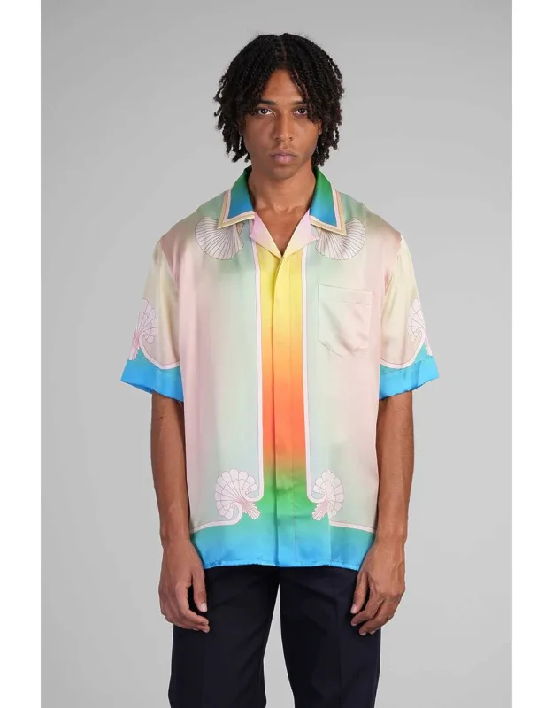 Shirt With Multicolor Silk And Bowling Neck