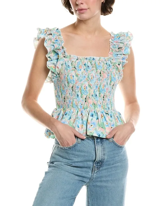 Top With Flutter Sleeves And Smocked Bodice