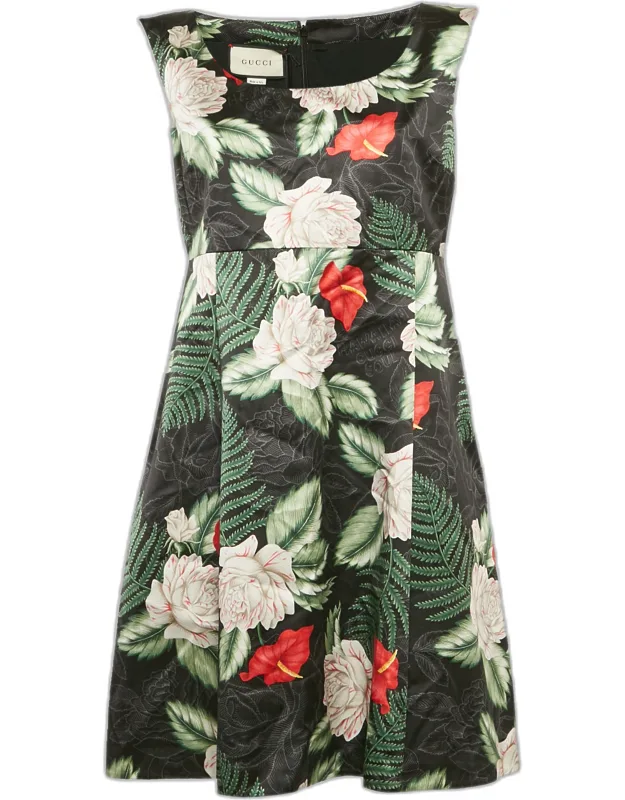 Printed Satin Silk Sleeveless Short Dress