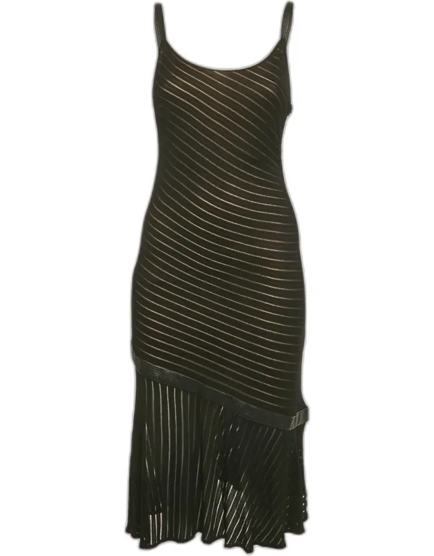 Couture Pattered Knit Leather Trim Short Dress