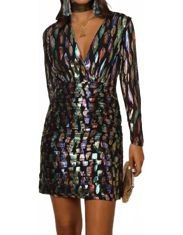 Mini Dress In Metallic Feather Jacquard