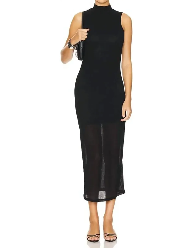 Mesh Highneck Midi Dress