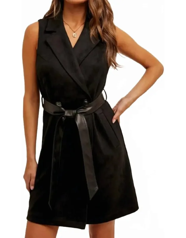 Caught Your Eye Suede Belted Vest Dress