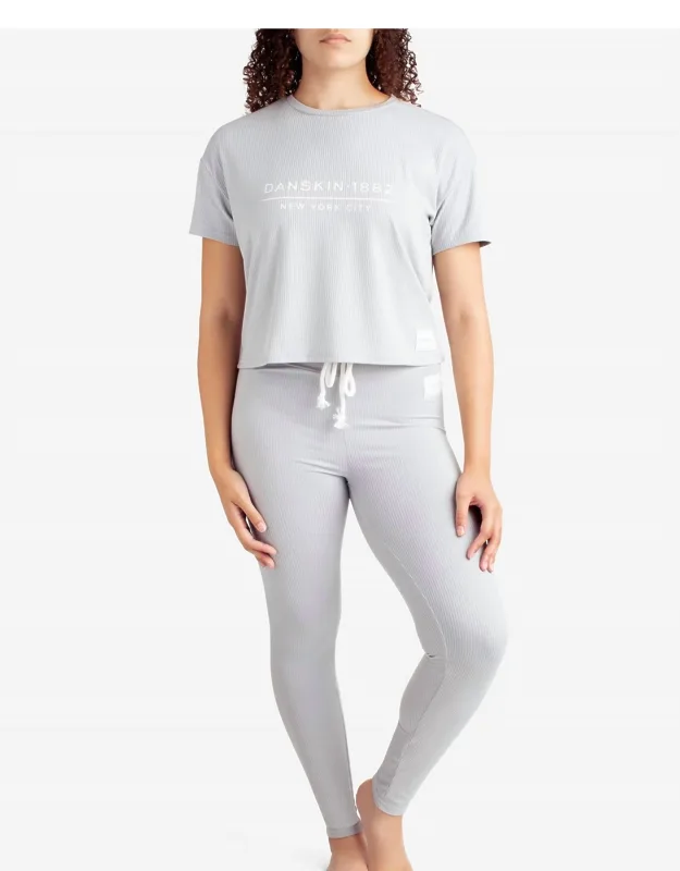Ribbed Boxy Raglan Tee Sleep Set With High-waisted Leggings