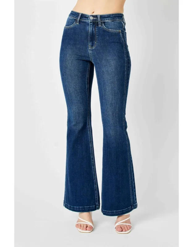 High Waist Angled Side Detail Flare Denim Jeans