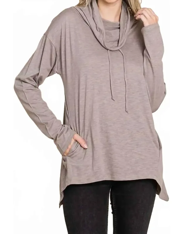 Drawstring Cowl Neck Top
