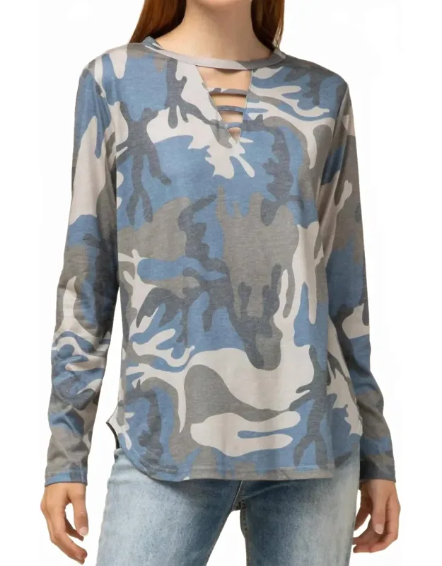 Camo Keyhole Top