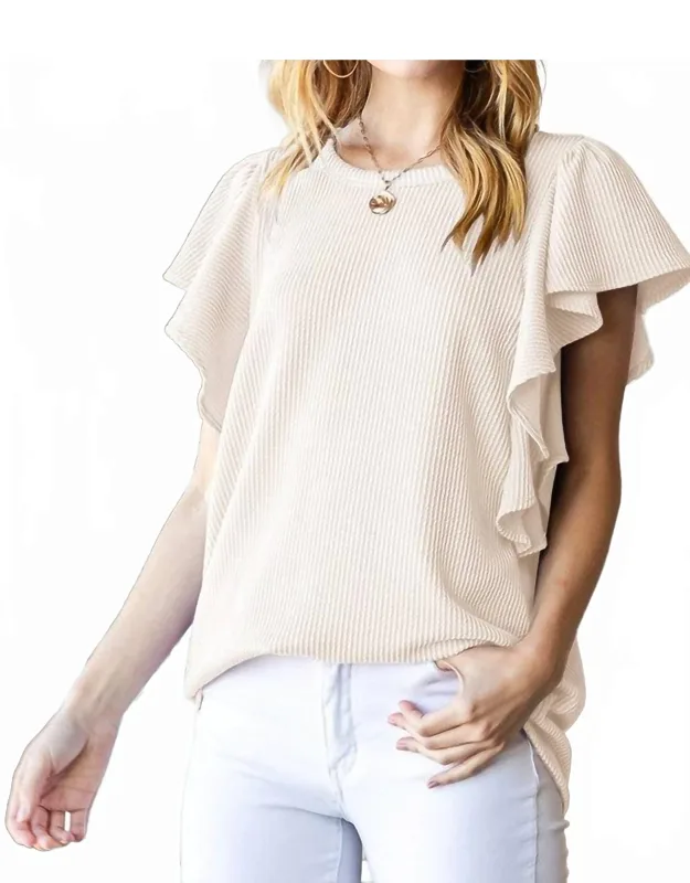 Ruffled Sleeve Solid Ribbed Top