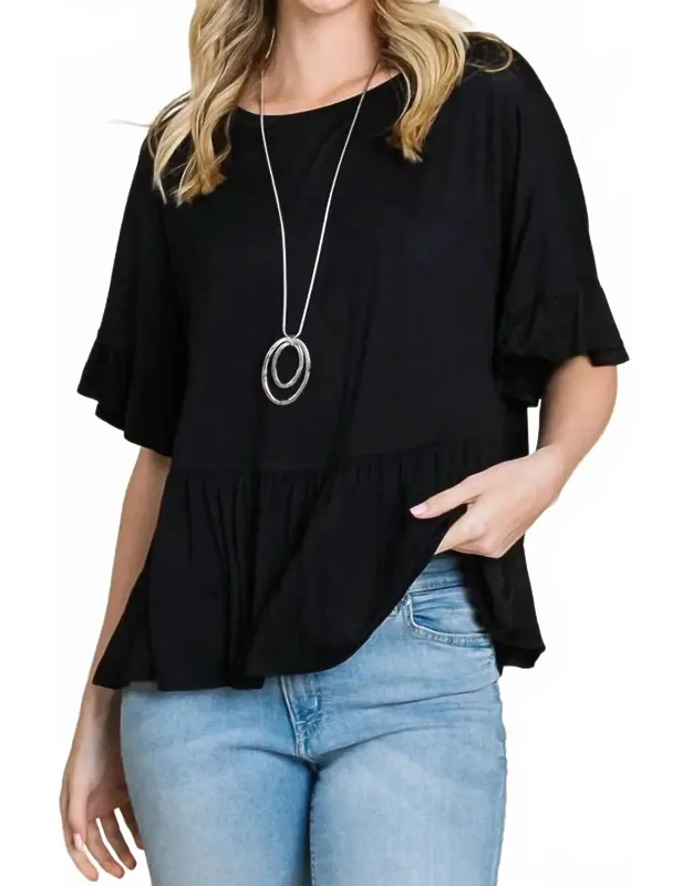 Boat Neck Tiered Ruffle Sleeve Top