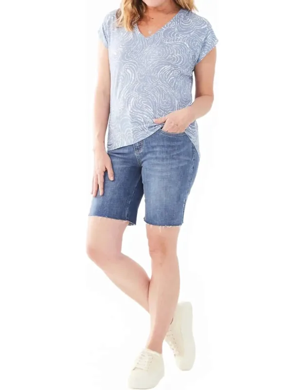 Printed Cap Sleeve V-neck Top