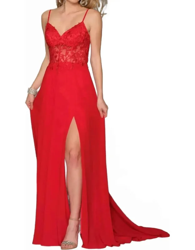 Sheer-bodice Prom Dress