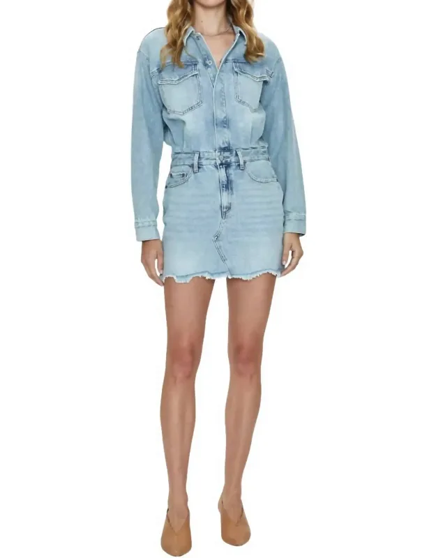 Nina Long Sleeve Mini Dress With Pockets And Button Closure