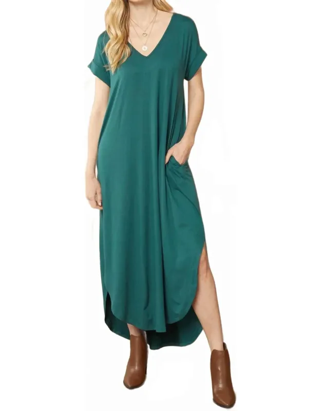 Everyday Pocket Maxi Dress, High-low Hemline With Side Slits