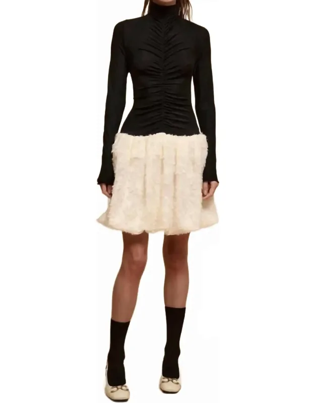 Two-tone Ruched Bodice Bubble Mini Dress