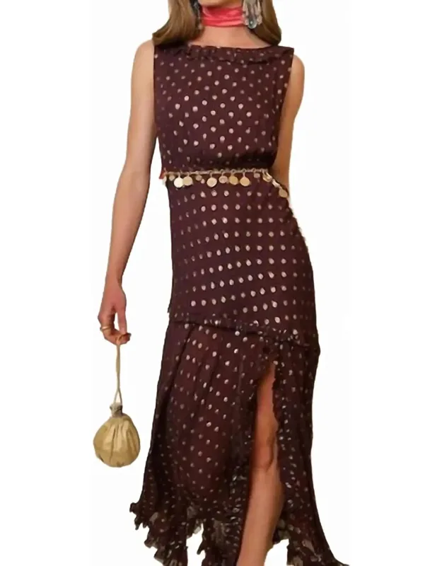 Barrette Midi Dress In Lurex Spot With Boatneck And Left-leg Split