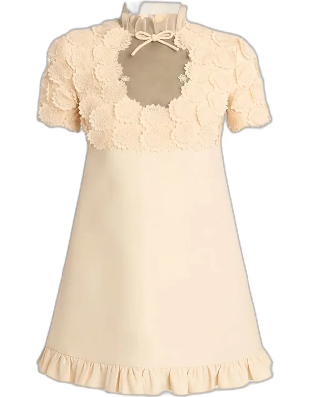 Floral Applique Crepe Mini Dress
