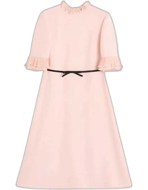 Ruffle 3/4-sleeve Bow Midi Dress
