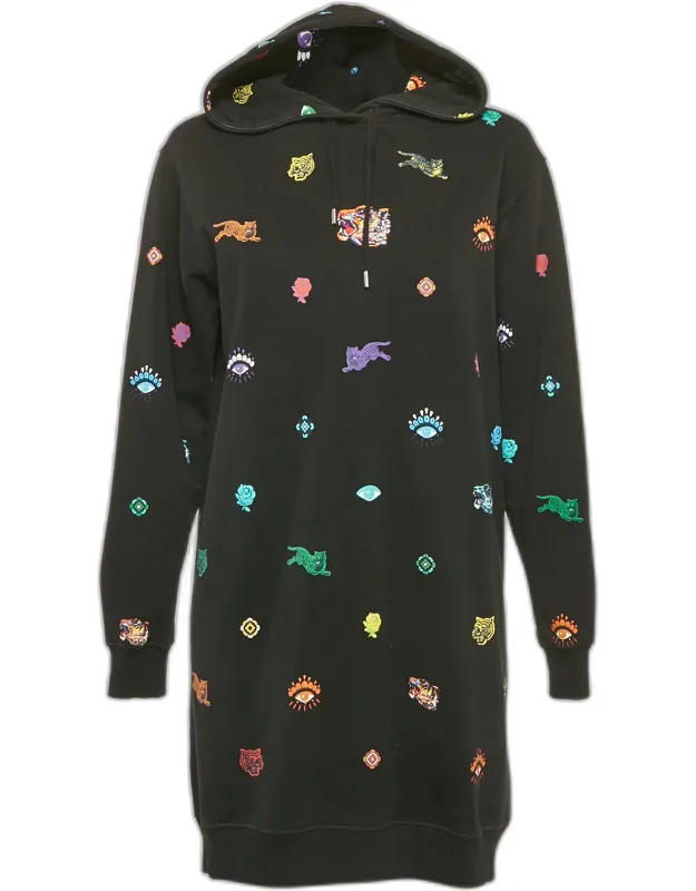 Tiger Print Cotton Knit Hooded Mini Dress