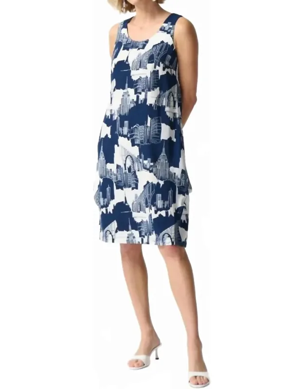 Cityscape Sleeveless Shift Dress