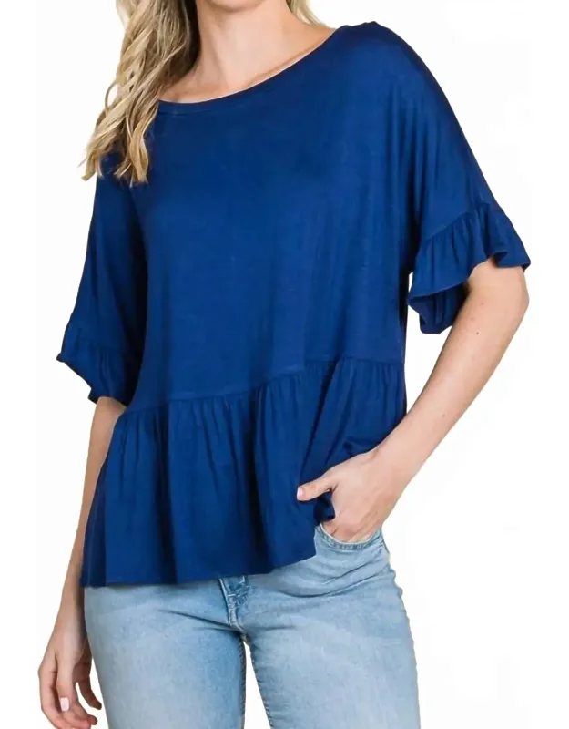Boat Neck Tiered Ruffle Sleeve Top
