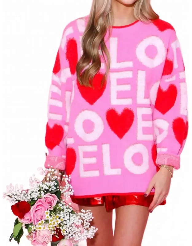 3d Embroidery Valentine Contrast Rib Sweater