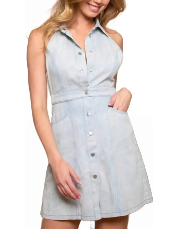 Collared Sleeveless Denim Dress