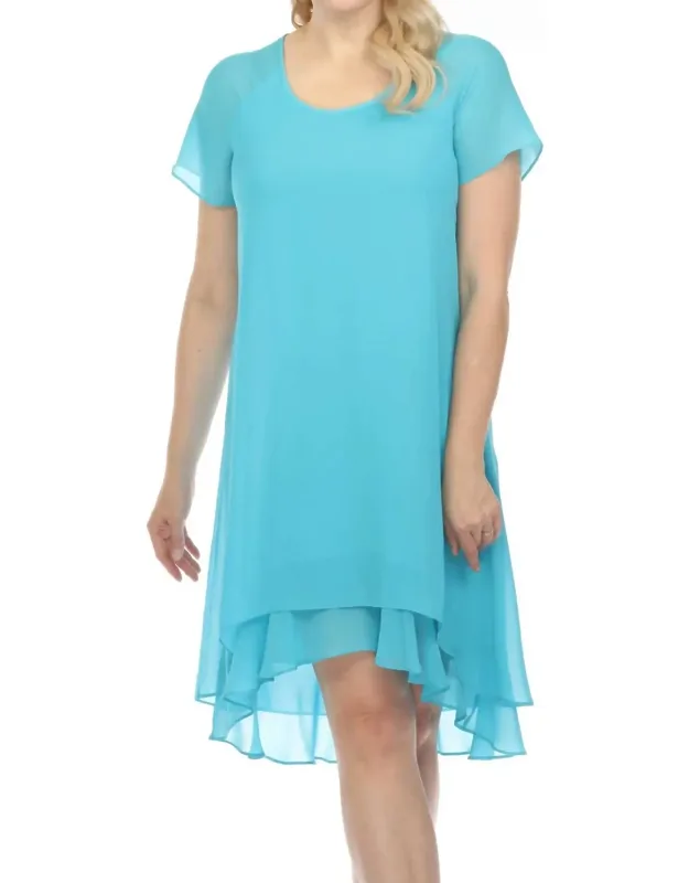 Asymmetric Chiffon Layered Short Sleeve Trapeze Dress