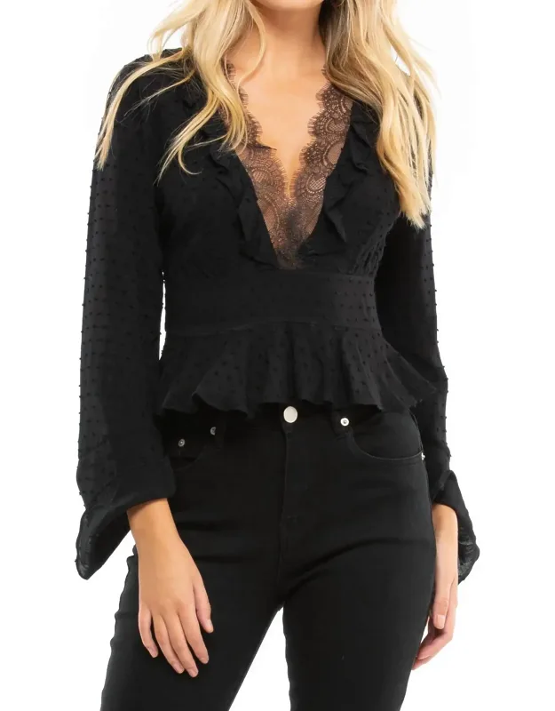 V-neck Long Sleeve Top In Lace