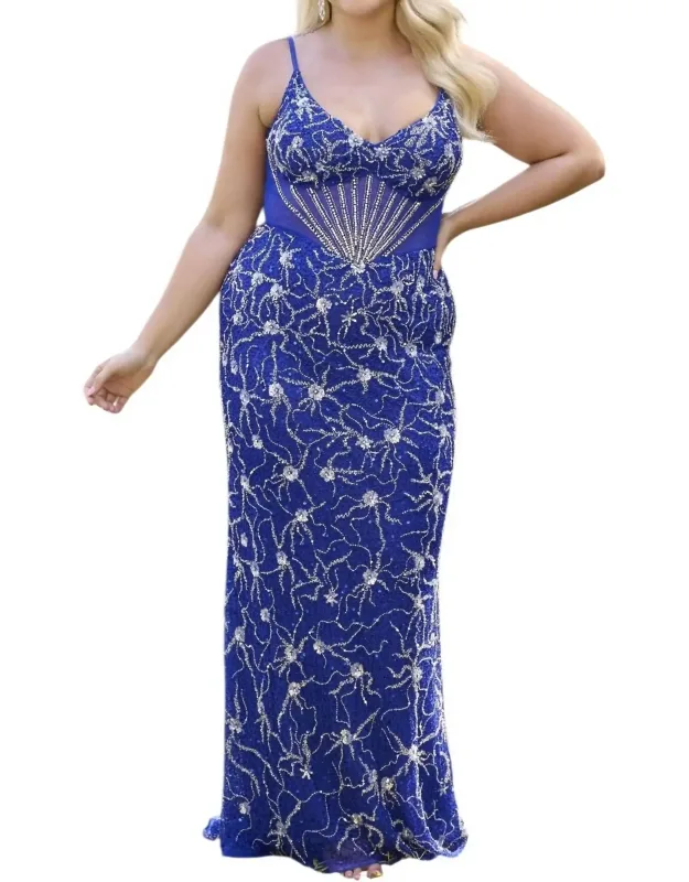 Floral Sheer Bodice Prom Dress