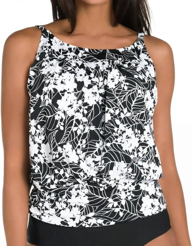Blouson Tankini Top With Adjustable Straps And Flattering Bodice