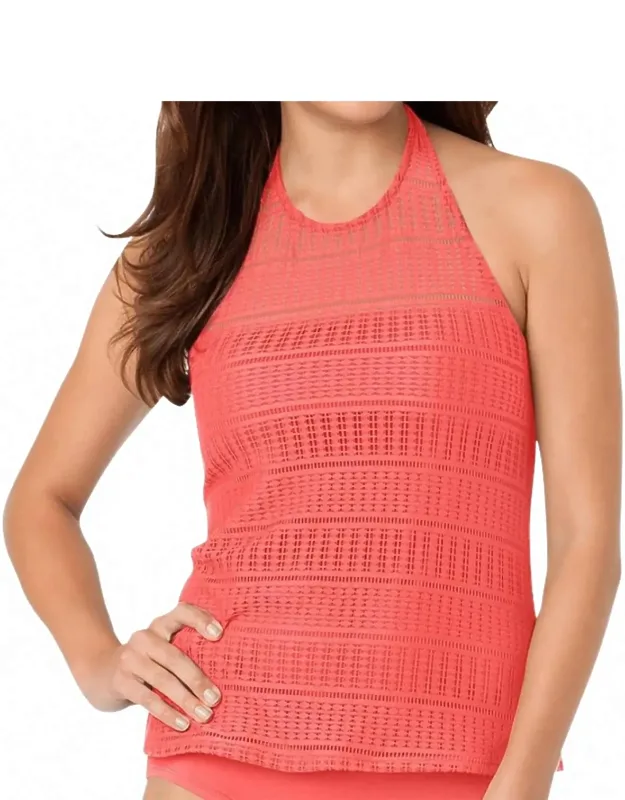 Lace Crochet High Neck Tankini Top