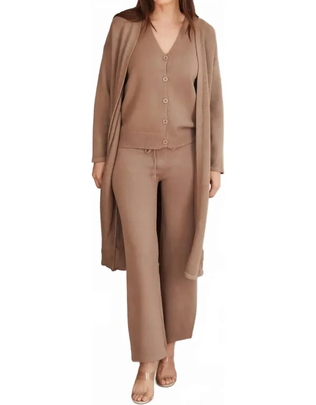 Knit Vests, Knit Pants, And Long Cardigan 3-piece Set