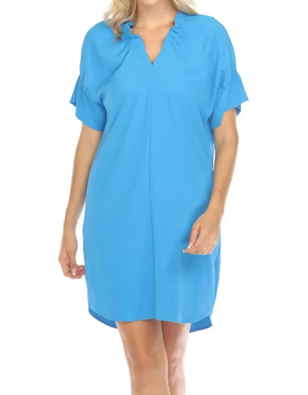 Ruffled V-neck Shift Dress