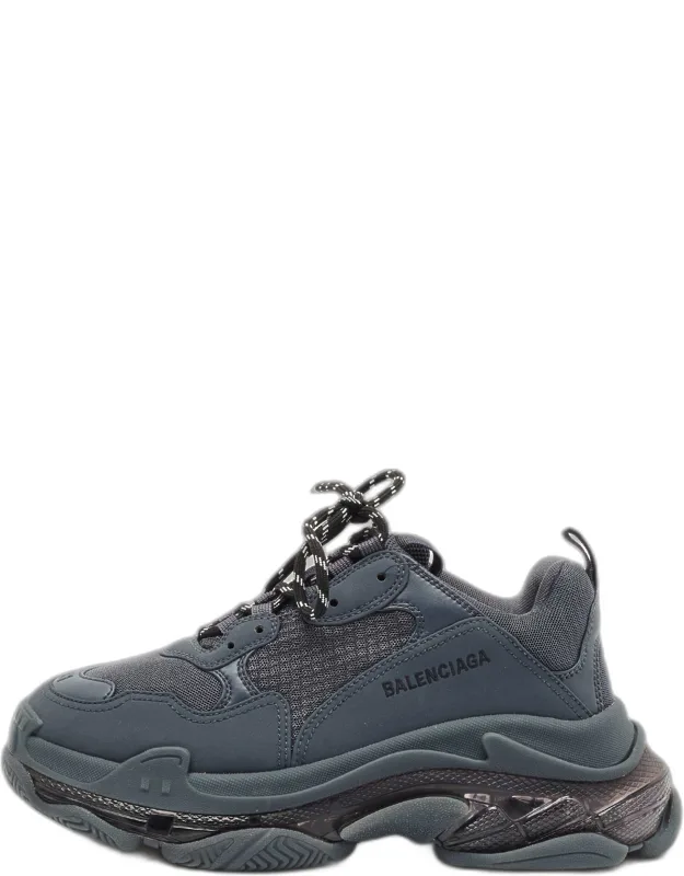 Faux Leather And Mesh Triple S Clear Sole Sneakers