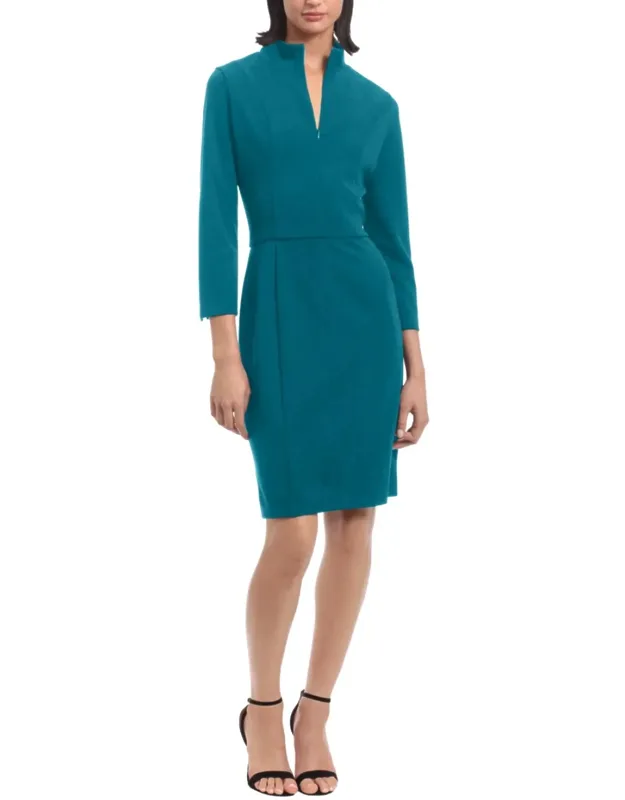 Long Sleeve Zip Neck Sheath Dress