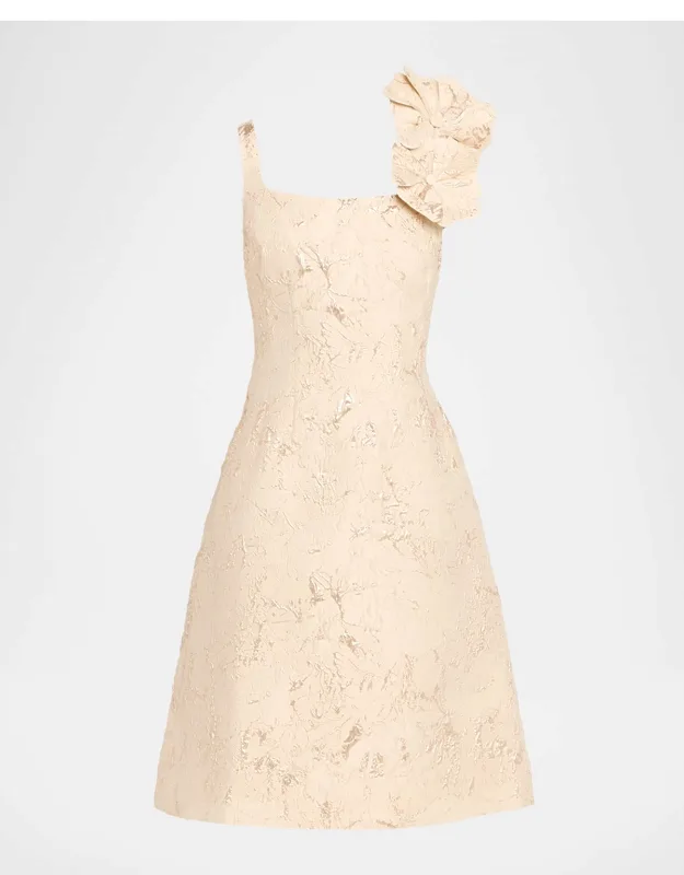 Floral Applique Metallic Jacquard Dress