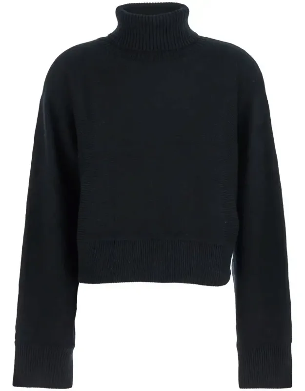 Cropped Turtleneck Sweater In Wool With Logo Plaque On The Rear