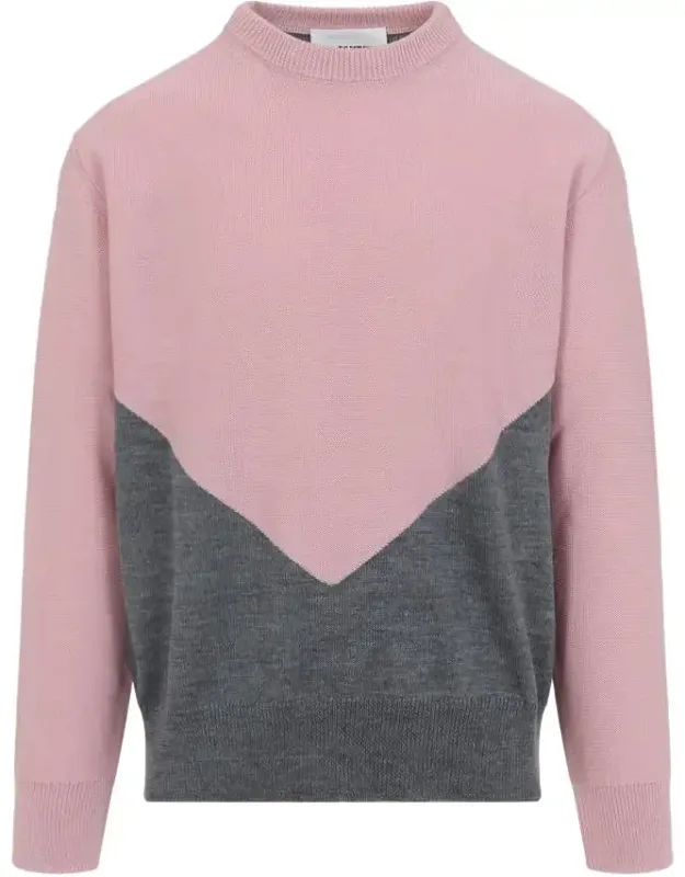 Sweater Pure Wool Jumper With Grey Geometric Design