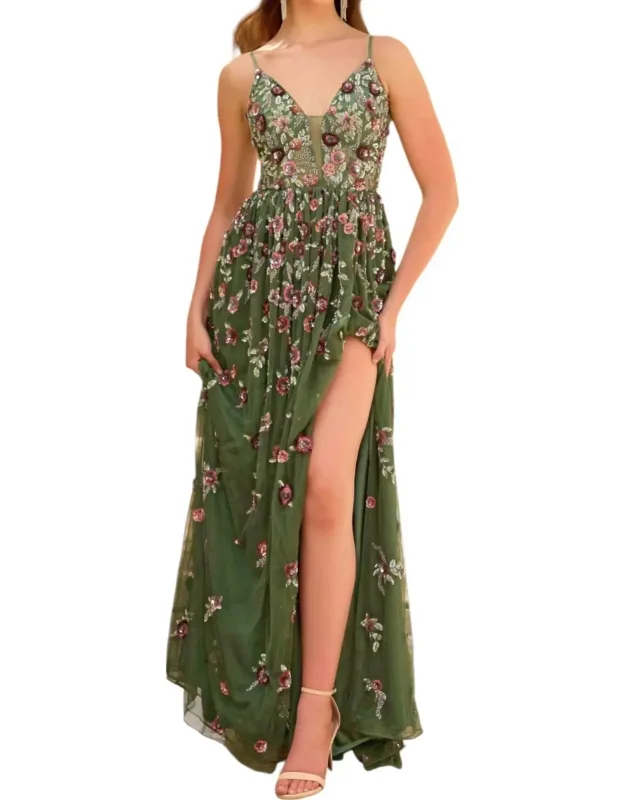Floral Mesh Prom Dress