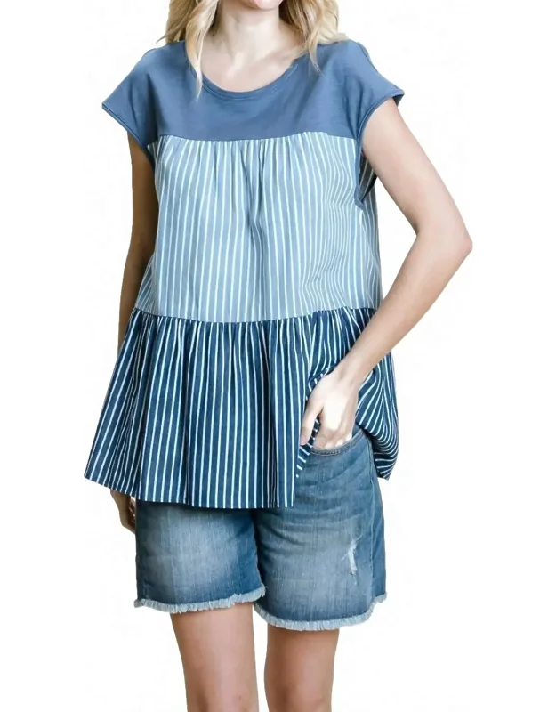 Striped Tiered Denim Top