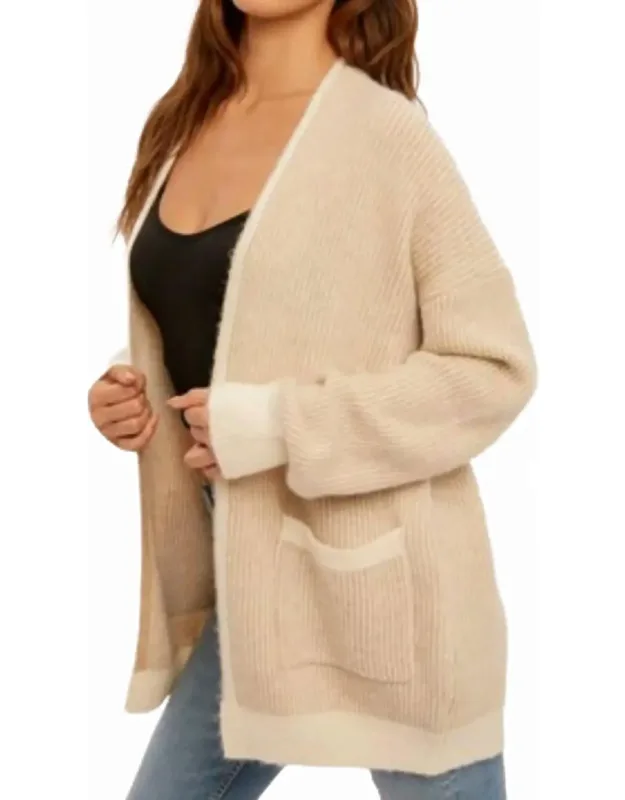 Two Tone Stripe Open Midi Cardigan
