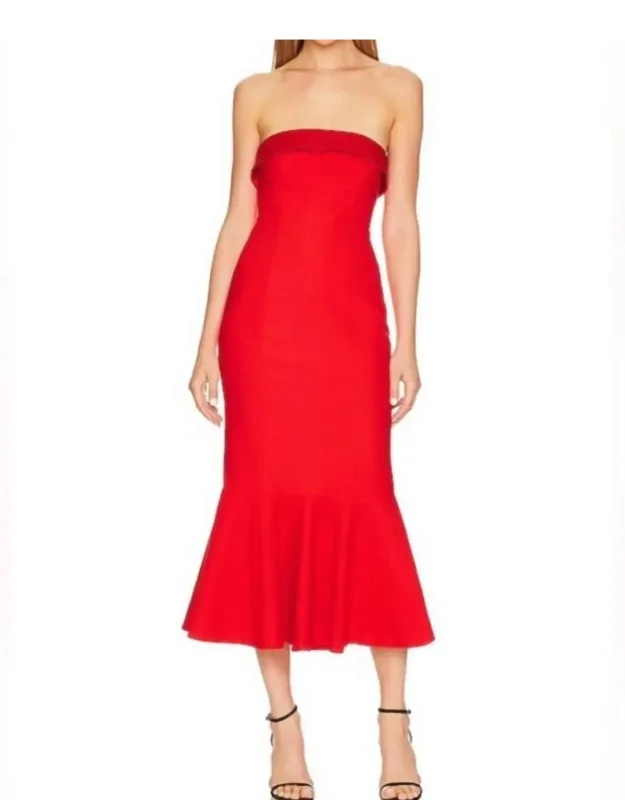 Mazzy Strapless Trumpet Midi Dress