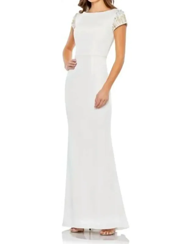 Beaded Cap Sleeve Column Dress