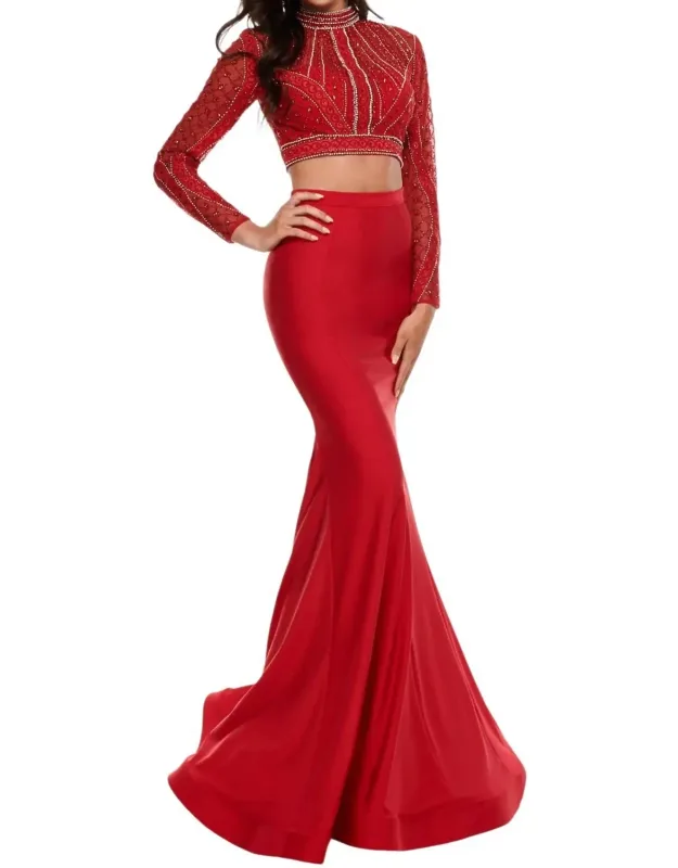 Two-piece Long Sleeve Prom Dress