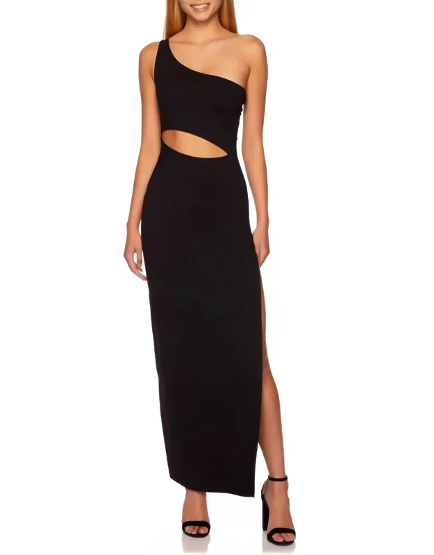 One-shoulder Cutout High Slit Maxi Dress