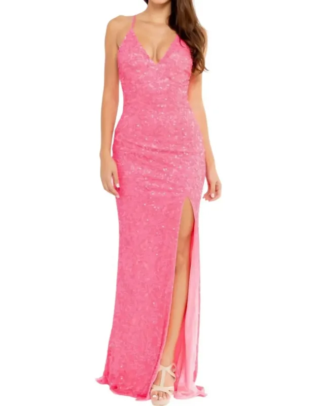 Deep V-neck Cheeky Slit Prom Dress