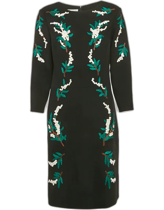 Embroidered Wool Midi Dress