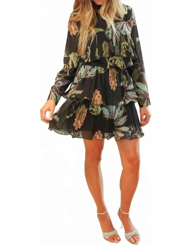 Palm Tiered Dress With Belt