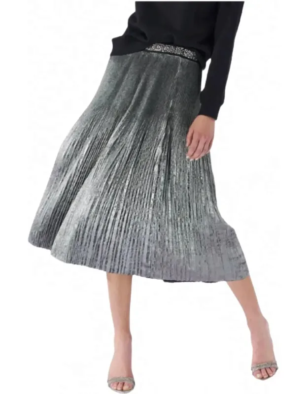 Foil Pleated Midi Skirt